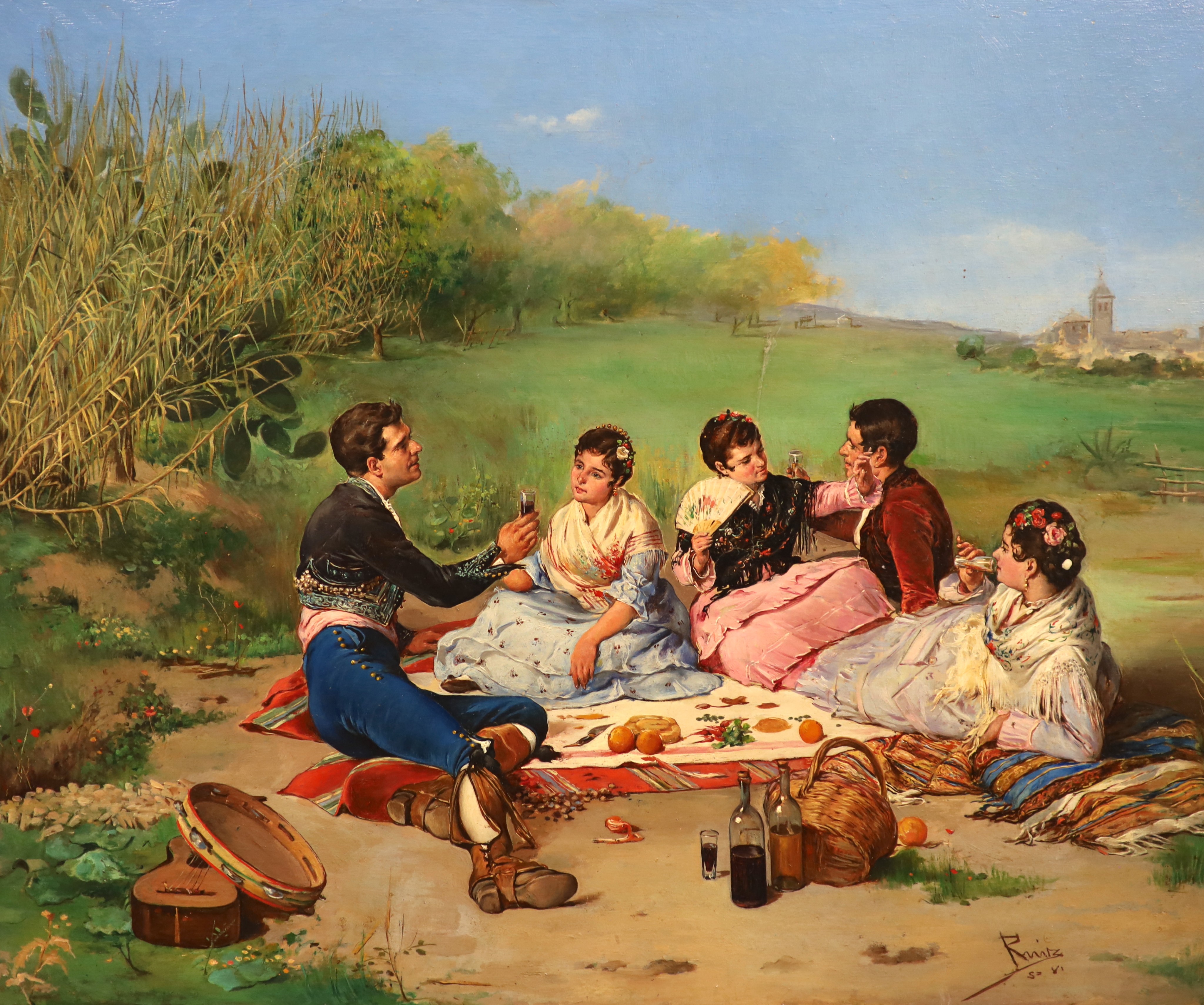 J. Ruiz (19th C. Spanish) 'A Spanish Picnic' 14.5 x 17.75in.